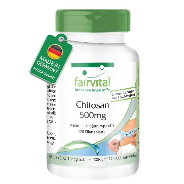 Chitosan 500mg - 120 Filmtabletten - 3000mg pro Tagesdosis - natürlicher Ballaststoff - hochdosiert - schluckfreundlich | Fairvital